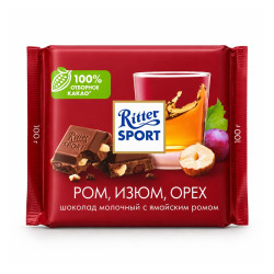 Ritter Sport молочный шоколад Ром, Изюм, Орех 100г 100 г