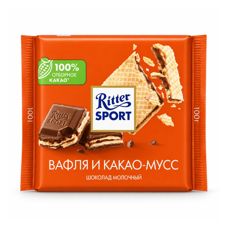 Ritter Sport молочный шоколад Вафля и какао-мусс 100г 100 г