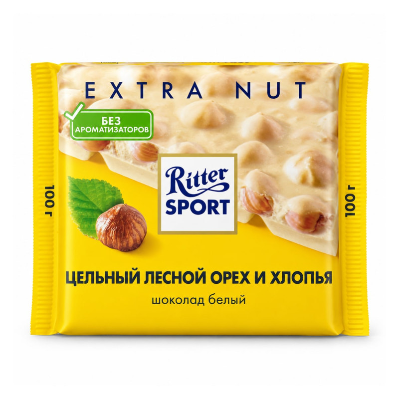 Ritter Sport Extra Nut белый шоколад с цельным лесным орехом и хлопьями 100 г