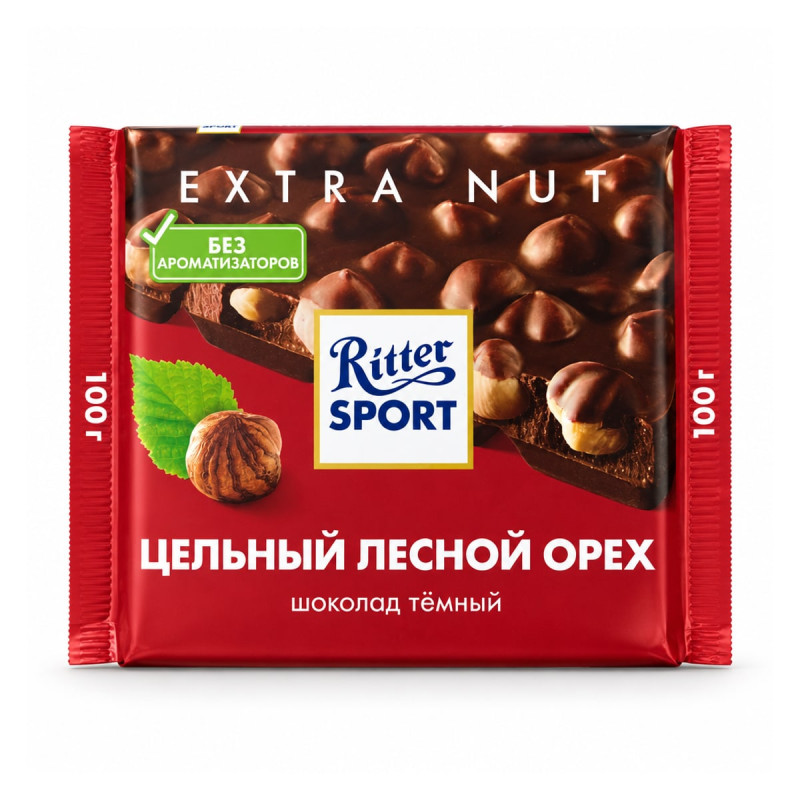 Ritter Sport Extra Nut темный шоколад с цельным лесным орехом 100 г