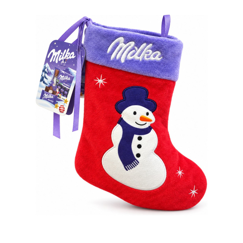 Milka новогодний подарочный носок со снеговиком